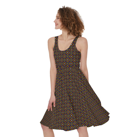 Circle Trellis Pattern Sleeveless A-Line Dress | Choose Your Colourway