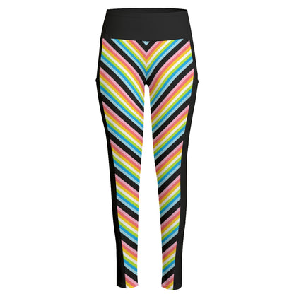 Pride Striped High Waist Leggings With Side Pockets | Choose Your Colourway