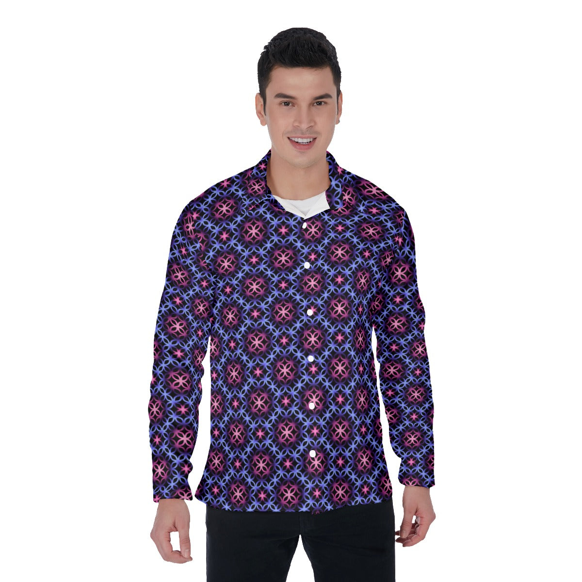 Circle Trellis Pattern 4-Way Stretch Long Sleeve Shirt with Collar | Relaxed Fit | Choose Your Colourway