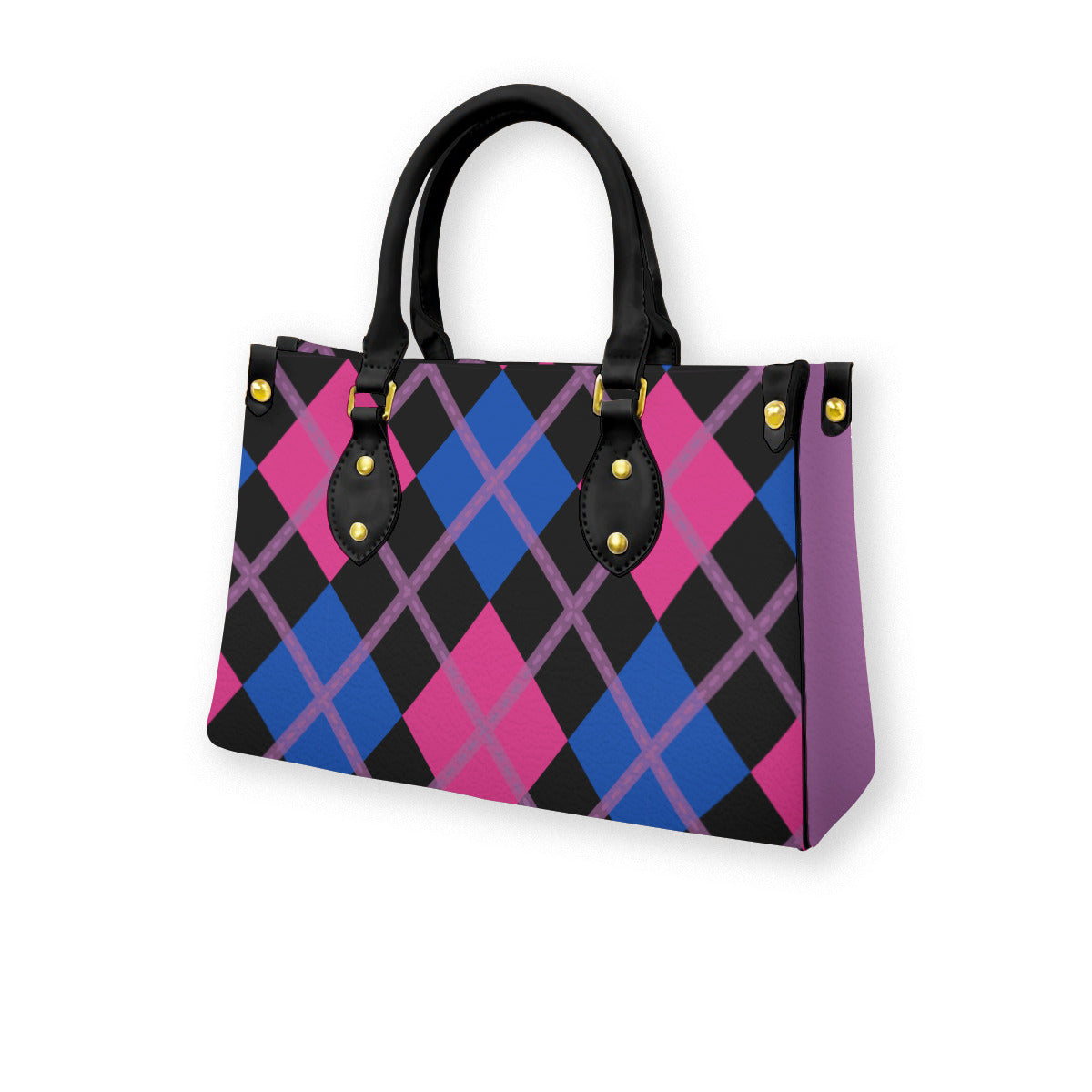 Bisexual and Black Solid Argyle Tote Bag with Black Handles and Zippered Pockets