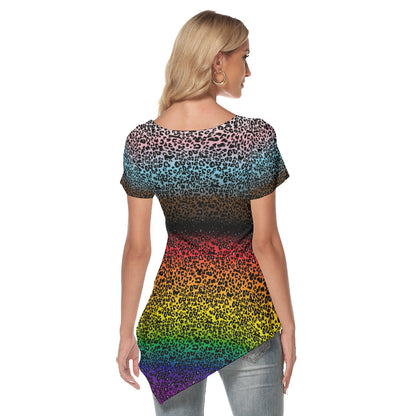 Leopard Print Gradient Asymmetrical Hem Short Sleeve T-shirt | Choose Your Colourway