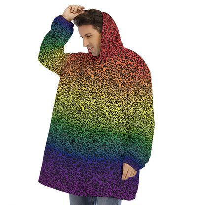 Leopard Print Unisex Sherpa Fleece Hoodie Blanket | Choose Your Colourway
