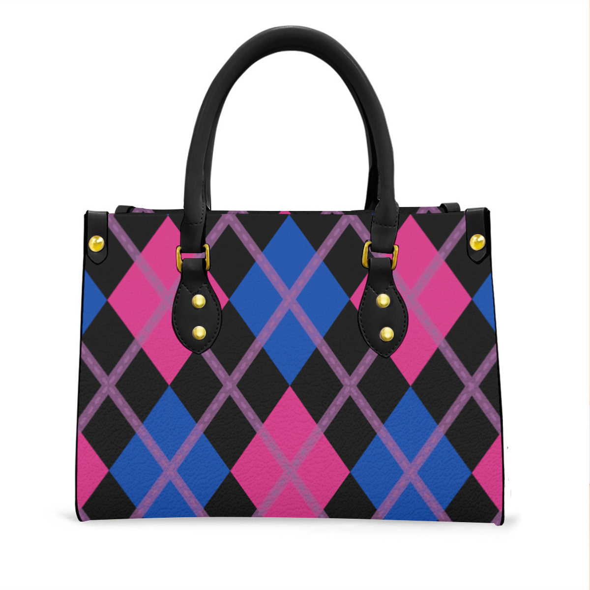 Bisexual and Black Solid Argyle Tote Bag with Black Handles and Zippered Pockets