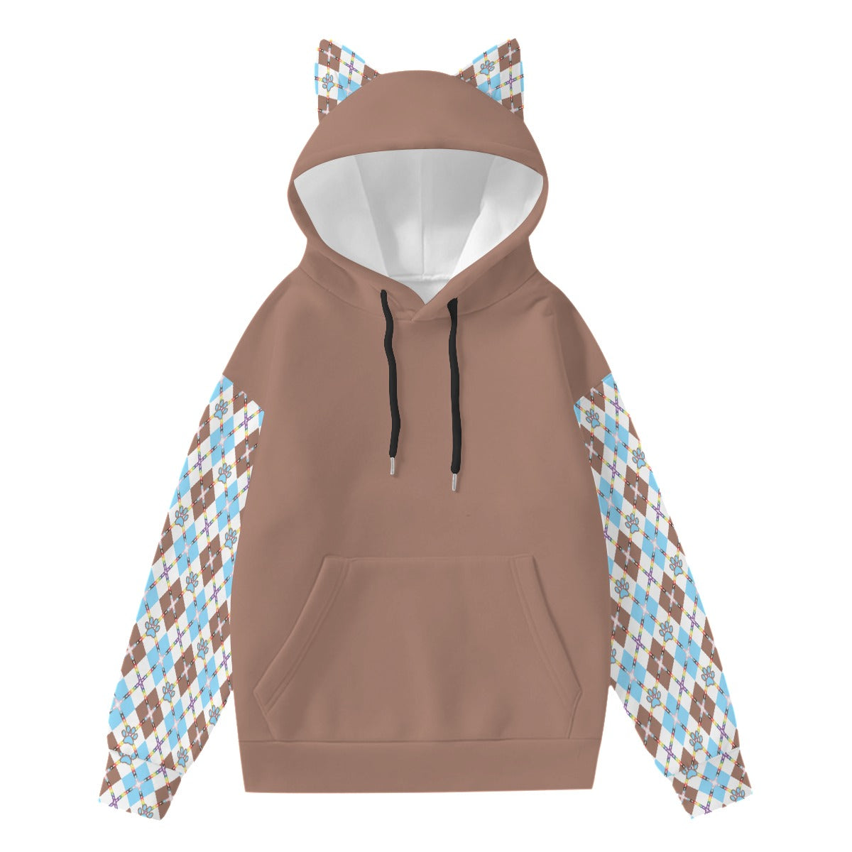 Furry Pride Hoodie With Decorative Ears | Solid with Plaid Sleeves and Ears | Choose Your Colour and Pattern