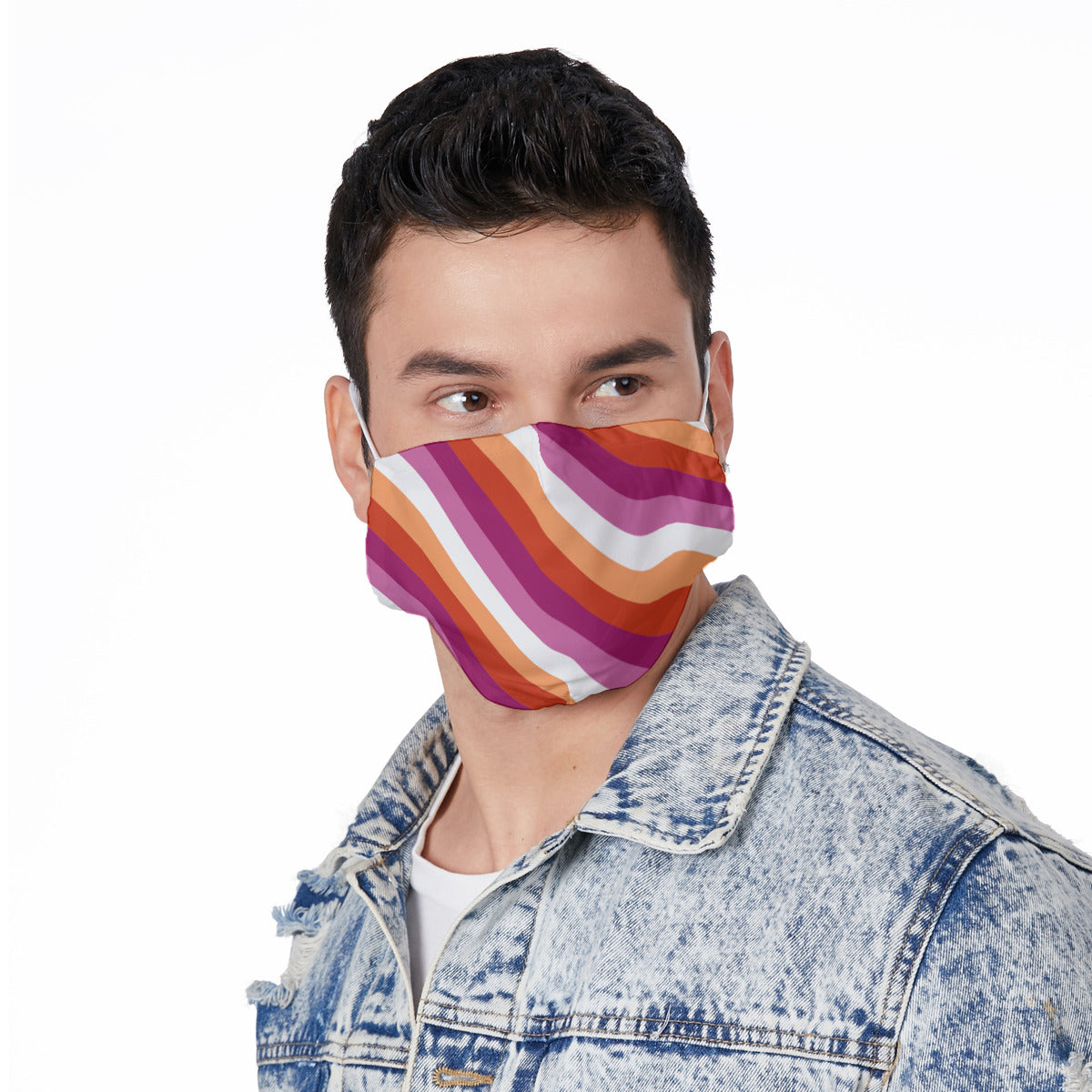 Striped All-Over Print Face Mask with Adjustable Ear Loops