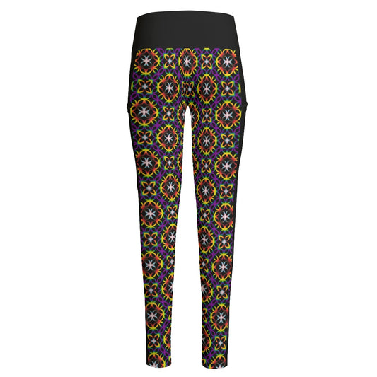 Circle Trellis Patterned High Waist Leggings With Side Pockets | Choose Your Colourway