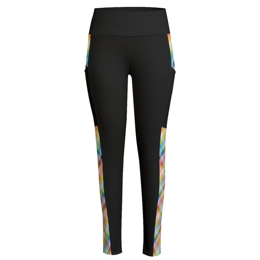 High Waist Leggings with Plaid or Argyle Pattern Accent and Side Pockets | Choose Your Colourway