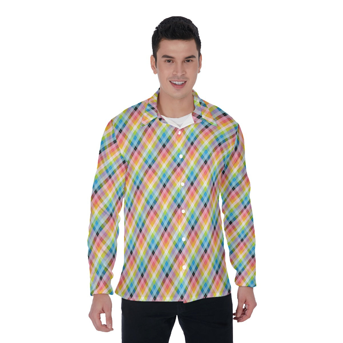 Pride Plaid or Argyle 4-Way Stretch Long Sleeve Shirt with Collar | Relaxed Fit | Choose Your Pattern and Colourway