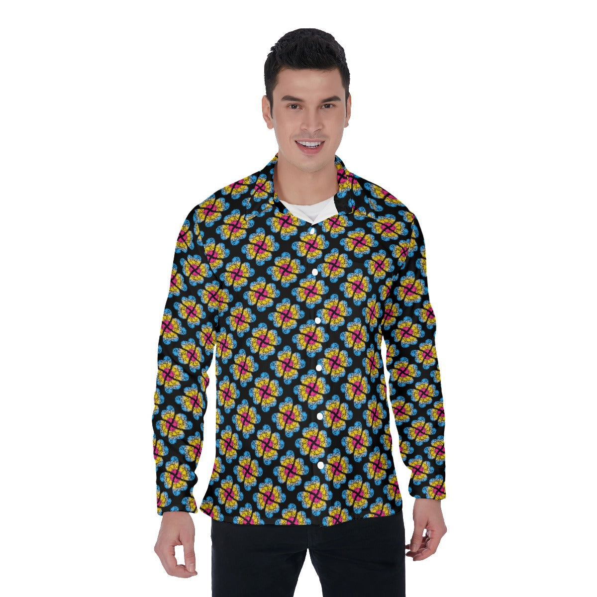 Heart Flowers 4-Way Stretch Long Sleeve Shirt with Collar | Relaxed Fit | Choose Your Colourway