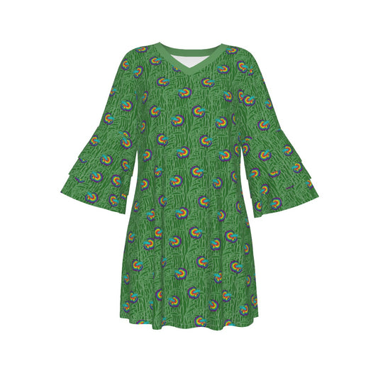 Betta and Seaweed Pattern Stacked Ruffle Sleeve Dress | Choose Your Colourway