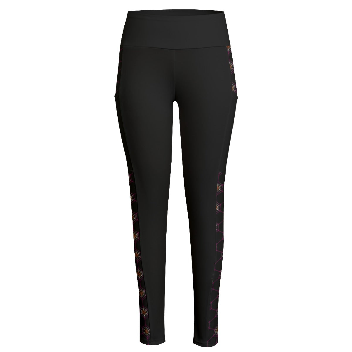High Waist Leggings with Geometric Spiderweb Pattern Accent and Side Pockets | Choose Your Colourway