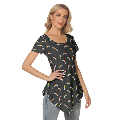 Bumblebee and Vine Patterned Asymmetrical Hem Short Sleeve T-shirt | Choose Your Colourway