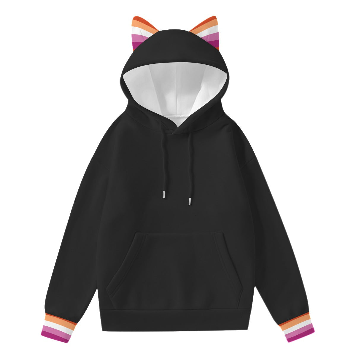 Pride Hoodie with Ears | Solid Colour with Patterned Accent Ears and Cuffs | Choose Your Colour and Pride Stripes