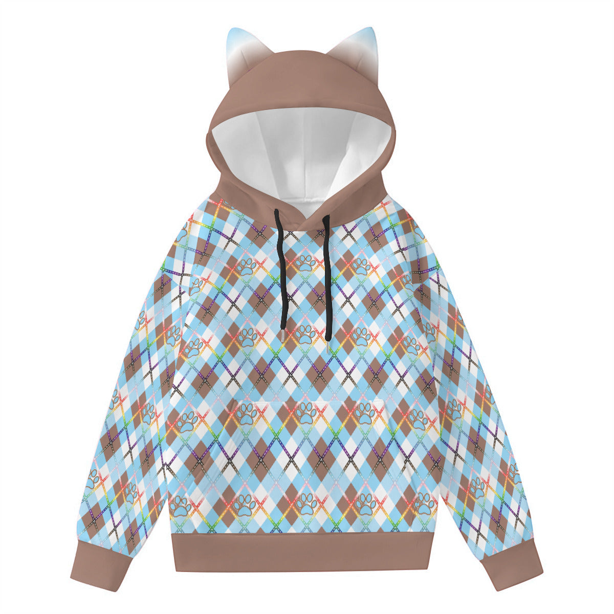 Sudadera con capucha peluda con orejas - Argyle con detalles sólidos