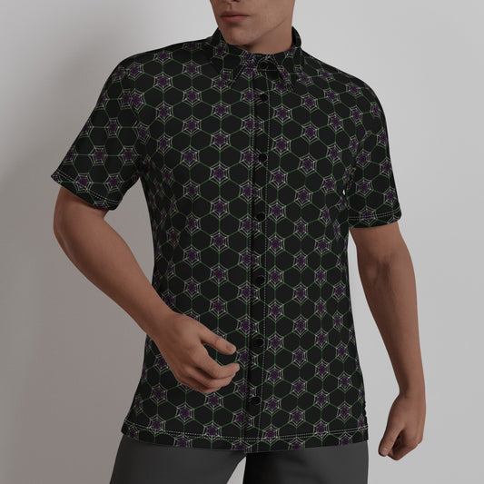 Geometric Spiderweb Pattern 4-Way Stretch Short Sleeve Shirt with Collar | Relaxed Fit | Choose Your Colourway