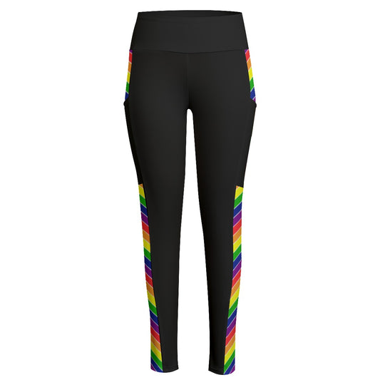 High Waist Leggings with Pride Striped Accent and Side Pockets | Choose Your Colourway