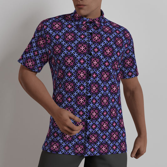 Circle Trellis Patterned 4-Way Stretch Shirt with Collar | Relaxed Fit | Choose Your Colourway