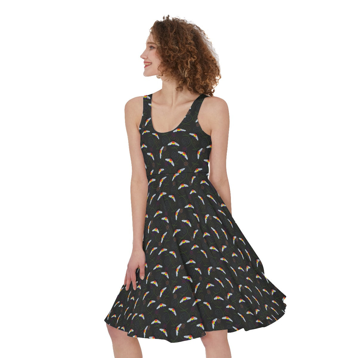 Bumblebee and Vine Pattern Sleeveless A-Line Dress | Choose Your Colourway