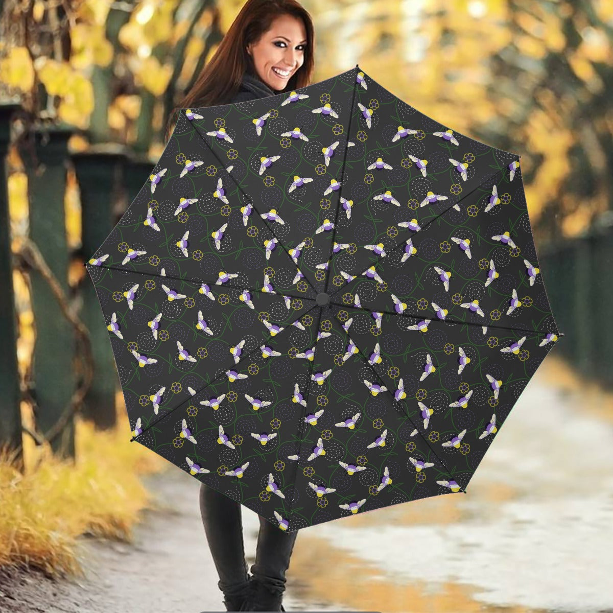 Paraguas con estampado de abejorro y vid | Elige tu combinación de colores