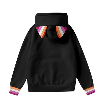 Pride Hoodie with Ears | Solid Colour with Patterned Accent Ears and Cuffs | Choose Your Colour and Pride Stripes