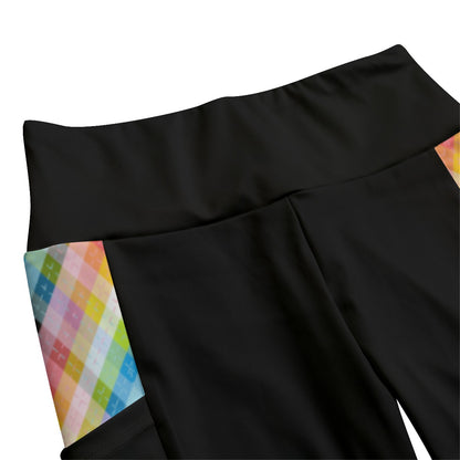 High Waist Leggings with Plaid or Argyle Pattern Accent and Side Pockets | Choose Your Colourway