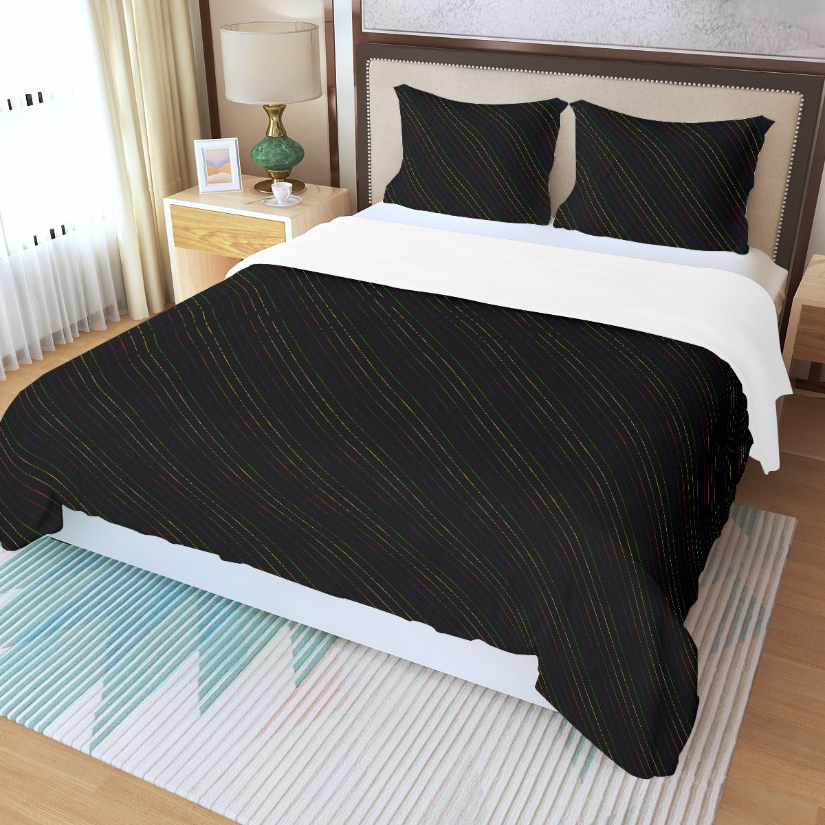 Pride Pinstriped Three Piece Duvet Cover Set | Choose Your Colourway and Background Colour