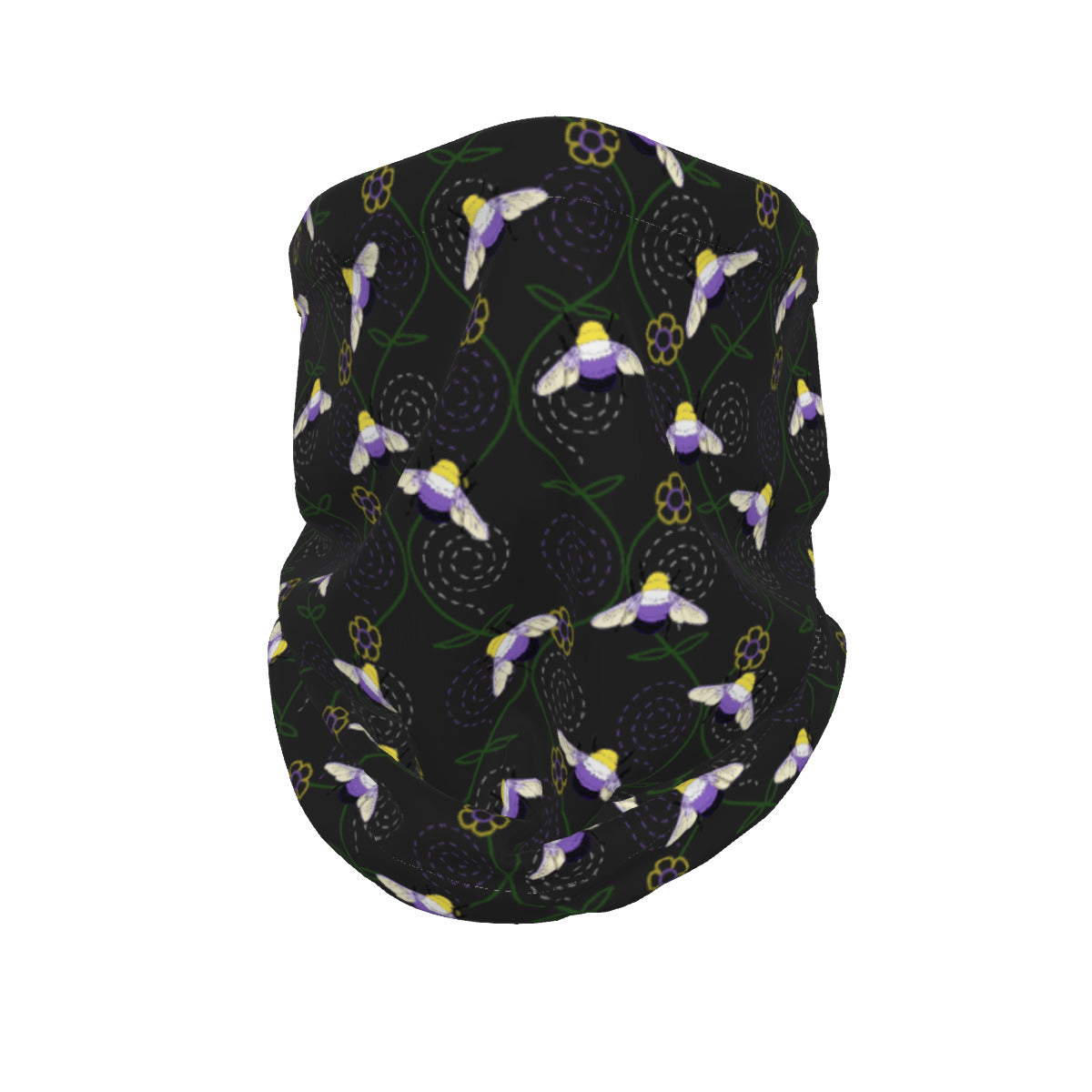 Bumblebee and Vine Trellis Patterned All-Over Print Knitted Fleece Neck Cover