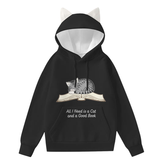 Cat and Good Book Hoodie With Ears