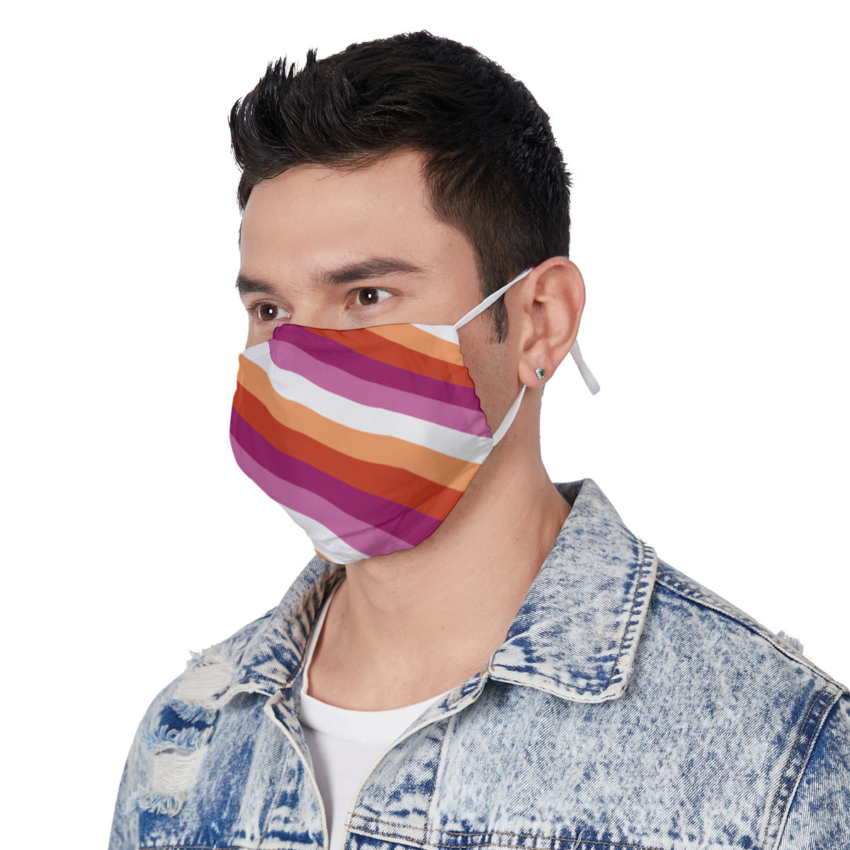 Striped All-Over Print Face Mask with Adjustable Ear Loops