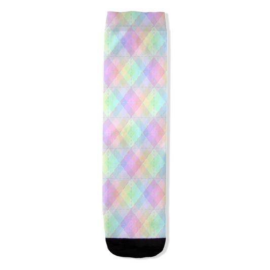Pastel Rainbow Argyle Plaid All-Over Print Socks