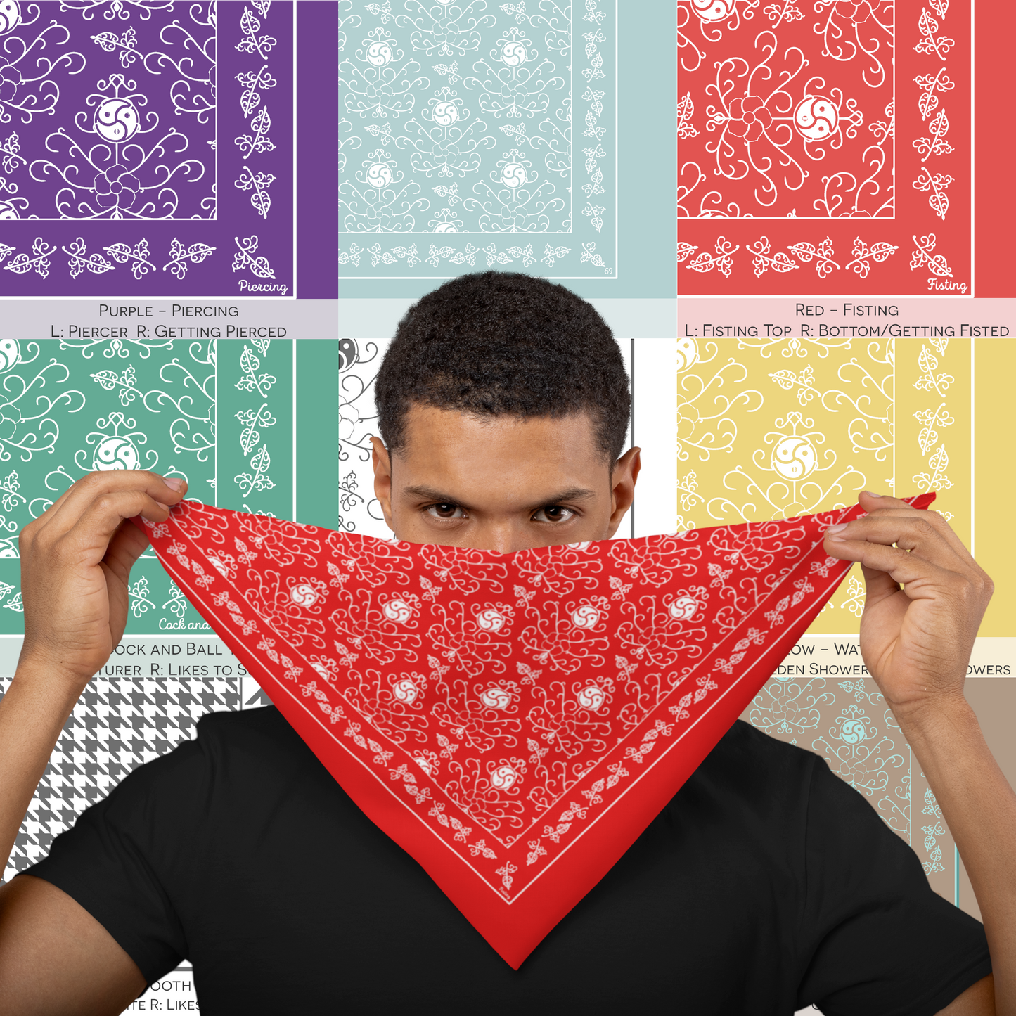 Pañuelos de código Hanky ​​| Elige tu combinación de colores | Una cara | Marcado gay/fetiche | Pervertido y LGBT