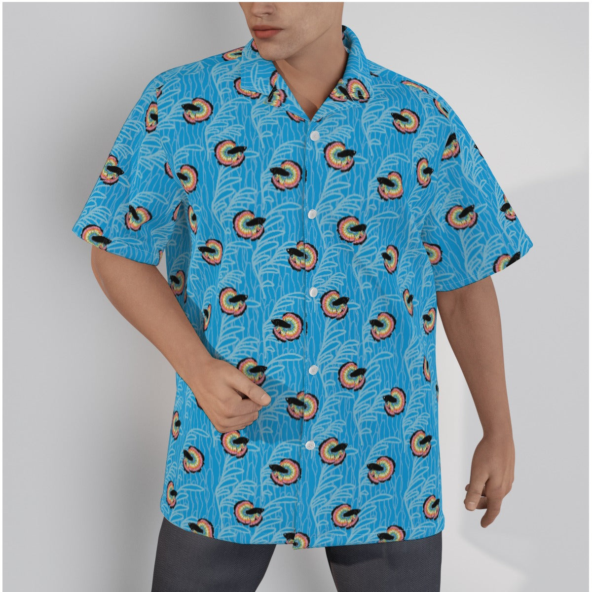 Betta and Seaweed Pattern Relaxed Fit Hawaiian Shirt With Button Closure | Choose Your Colourway  ninjaferretart