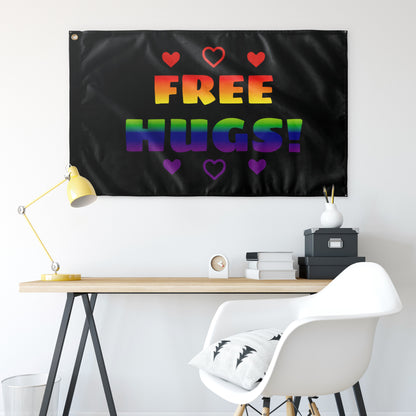 Free Hugs - Rainbow Wall Flag | 36x60" | Single-Reverse | Choose Your Phrase and Colourway