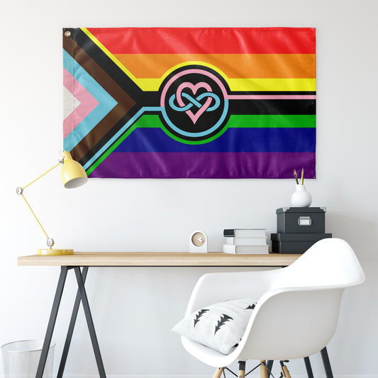 Polyamory - V4 - Rainbow Progress  Wall Flag | 36x60" | Single-Reverse