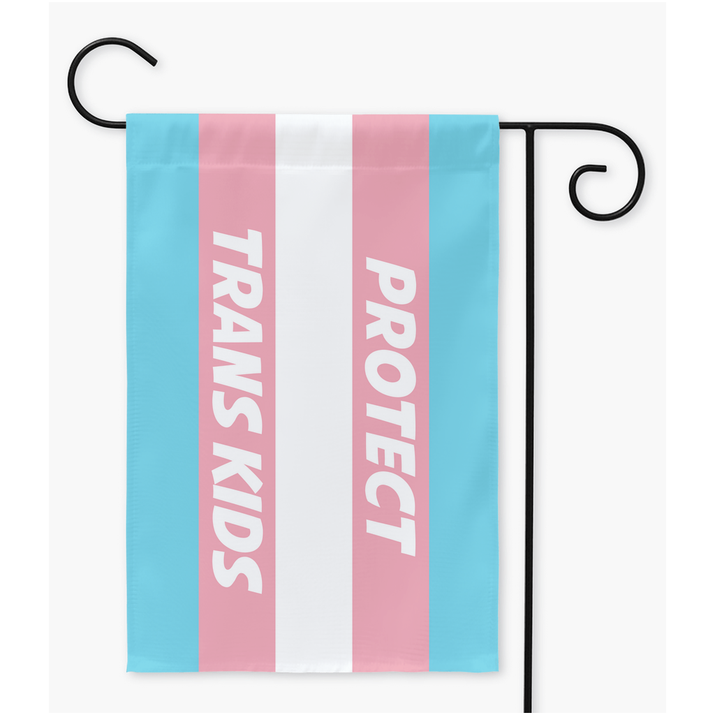 Protect Trans Kids - Banderas blancas de jardín y patio de Avengeance | Una o dos caras | 2 tamaños