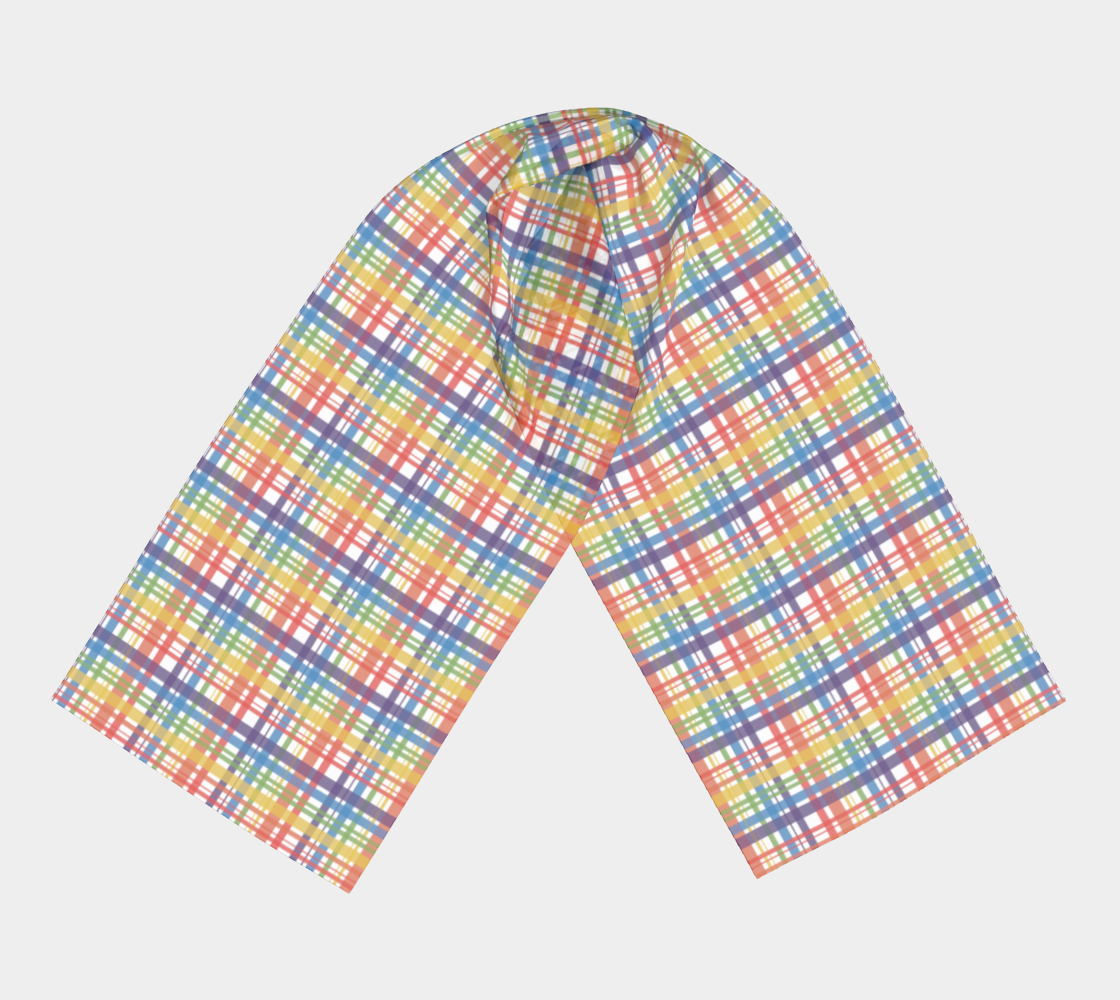 Muted Rainbow and White Plaid  Long Scarf