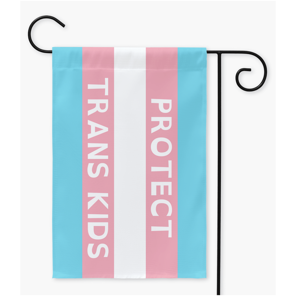 Protect Trans Kids - Open Dyslexic White Yard & Garden Flags | Single Or Double-Sided | 2 Sizes