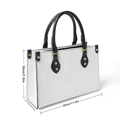 Bisexual and White Solid Argyle Tote Bag with Black Handles and Zippered Pockets