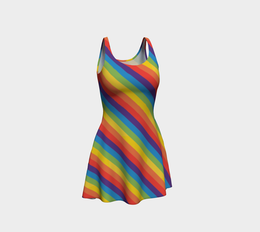 Muted Rainbow Striped Flare Dress