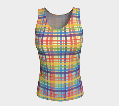 Muted Rainbow Plaid Gradient Fitted Tank (Long)